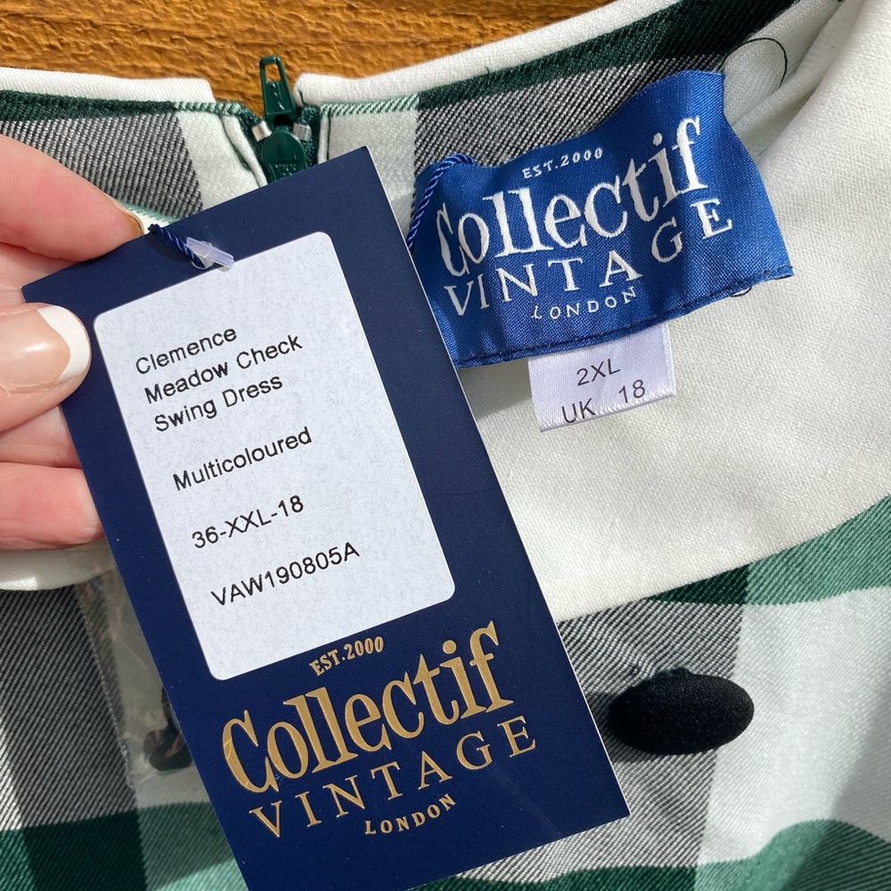 NWT-XXL-18-Collectif Vintage-Clemence Meadow Check Swing Dress-pockets! 😍 - Picture 8 of 13